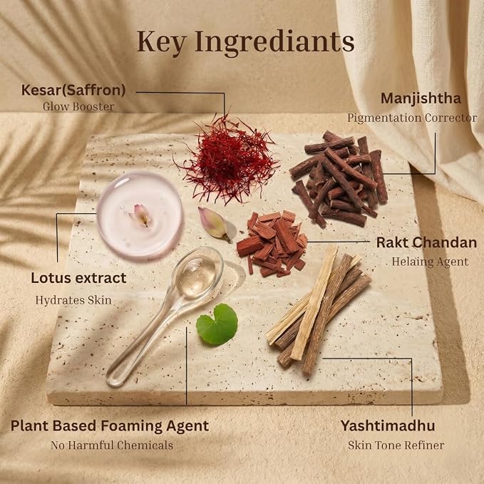 Siddha Kumkumadi Rasa Face Cleanser and Ayurvedic botanicals